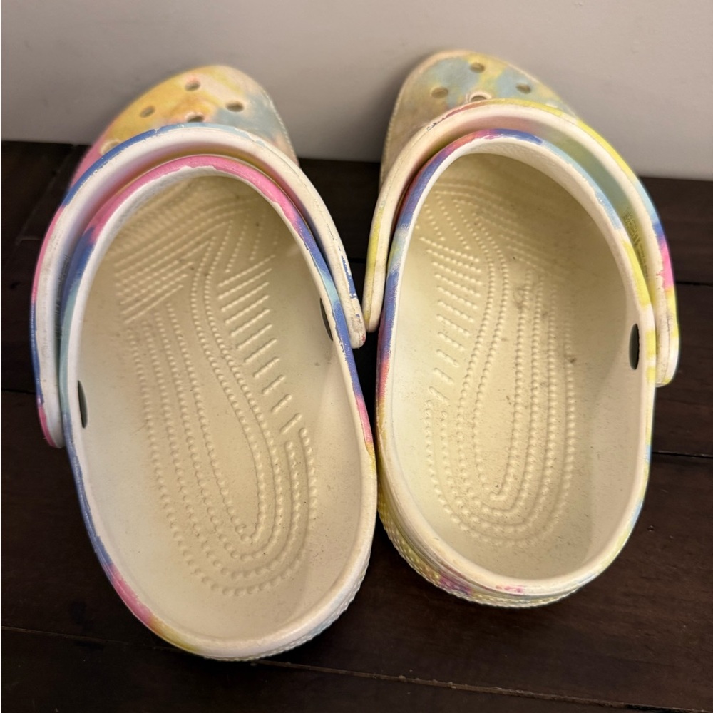 CROCS Kids Tie-Dye Clogs in Yellow Pink Blue - Picture 5 of 7